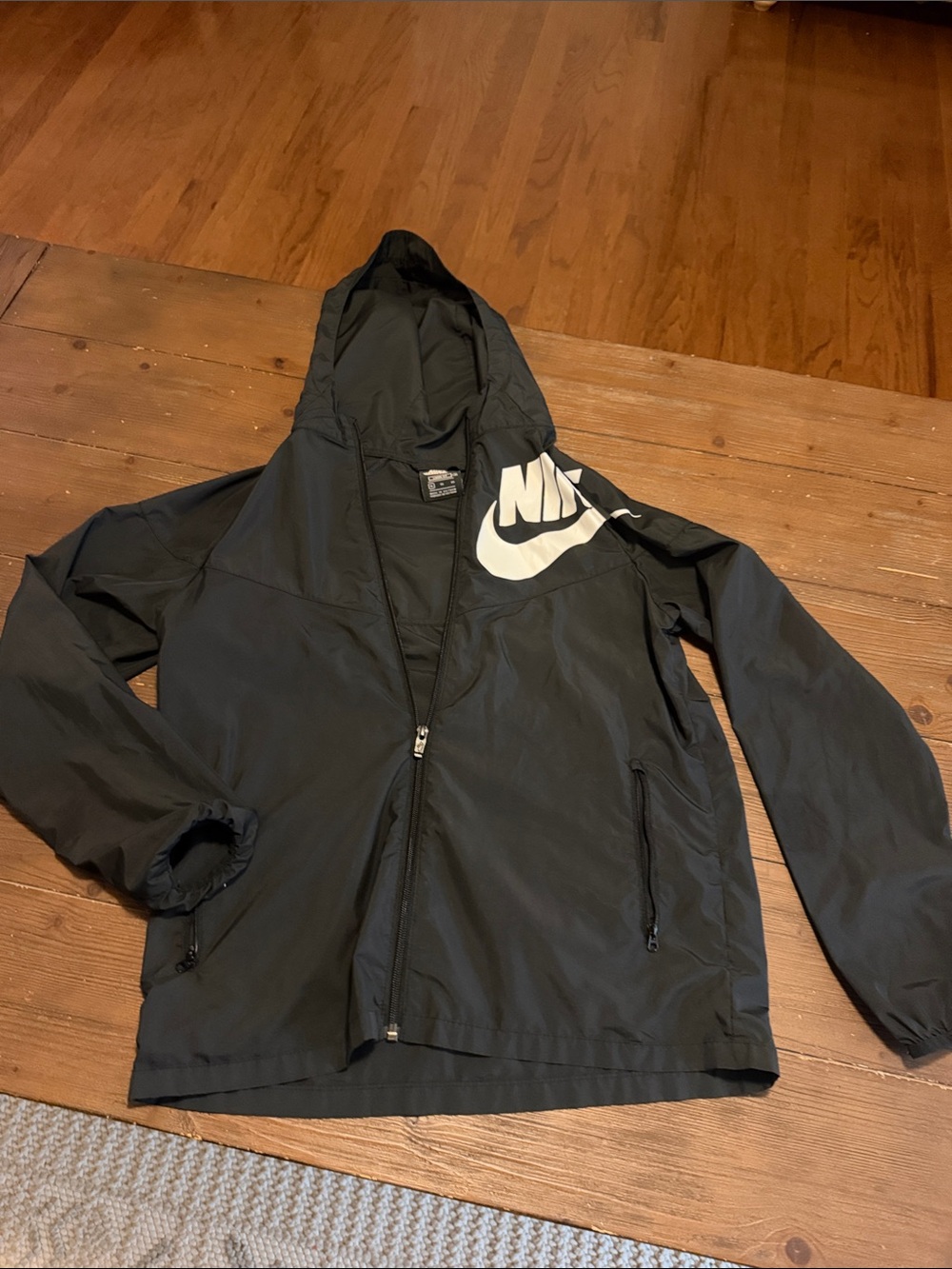 Nike Black Hooded Windbreaker with White Logo